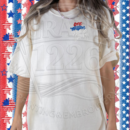 Ivory Comfort Colors shirt with One Nation Under God embroidery