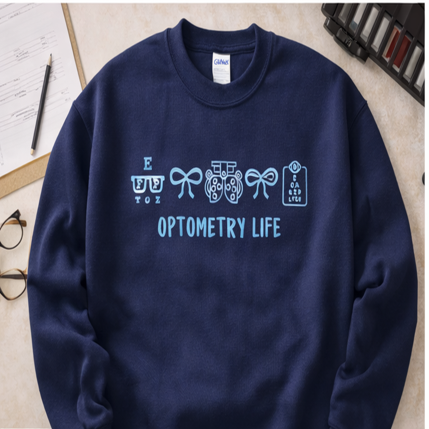 Navy embroidered optometrist crewneck sweatshirt for eye doctors