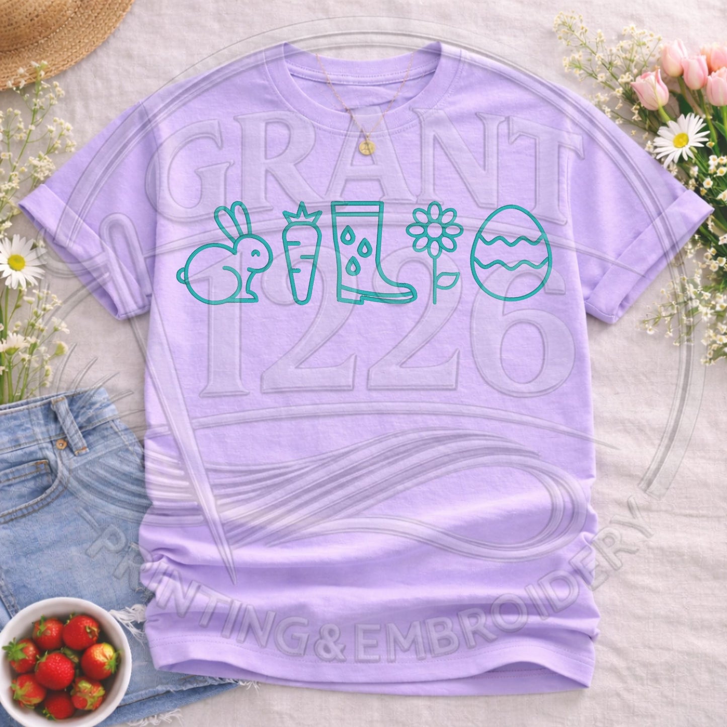 Orchid pastel spring icons embroidered shirt