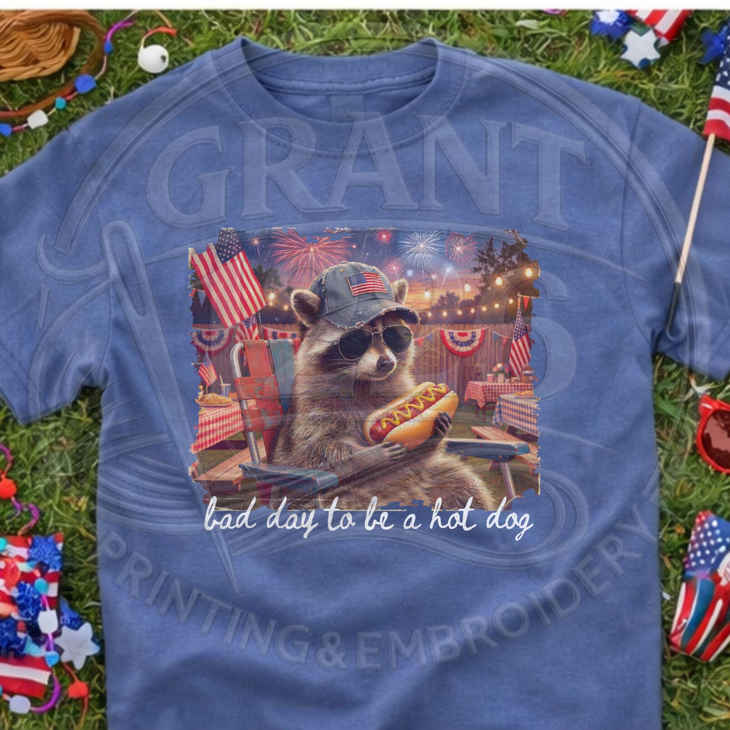 Vintage style patriotic raccoon BBQ shirt for July 4th