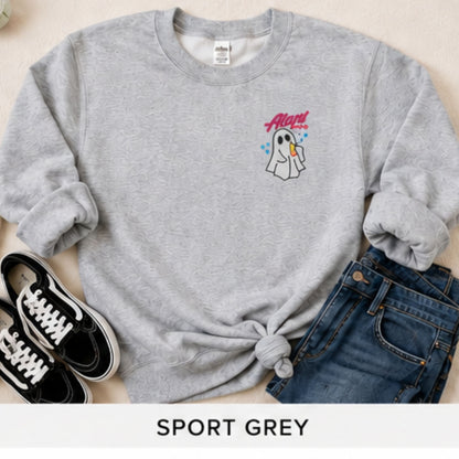 Sport Grey personalized name ghost pocket embroidered sweatshirt flat lay