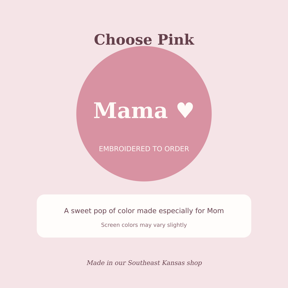 Pink color option for the Mama Heart embroidered mom hat made to order in Southeast Kansas