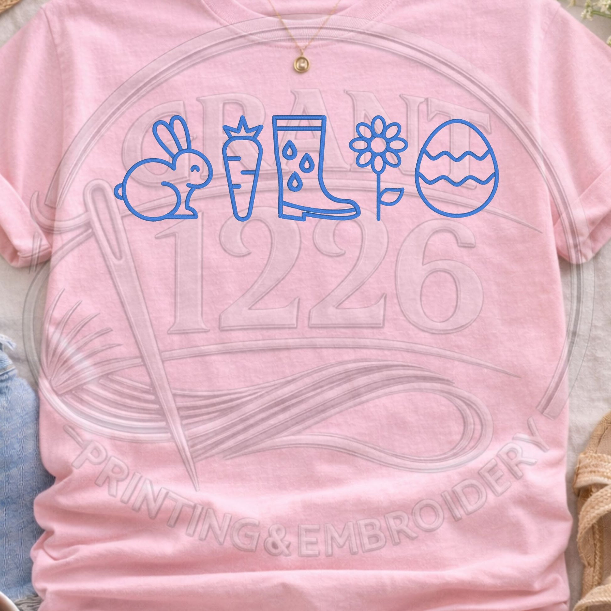 Pink pastel embroidered spring icons Comfort Colors tee