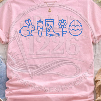 Pink pastel embroidered spring icons Comfort Colors tee
