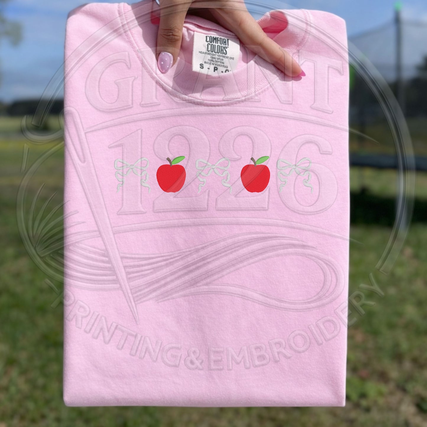 Back to school embroidered teacher shirt in pink Comfort Colors tee