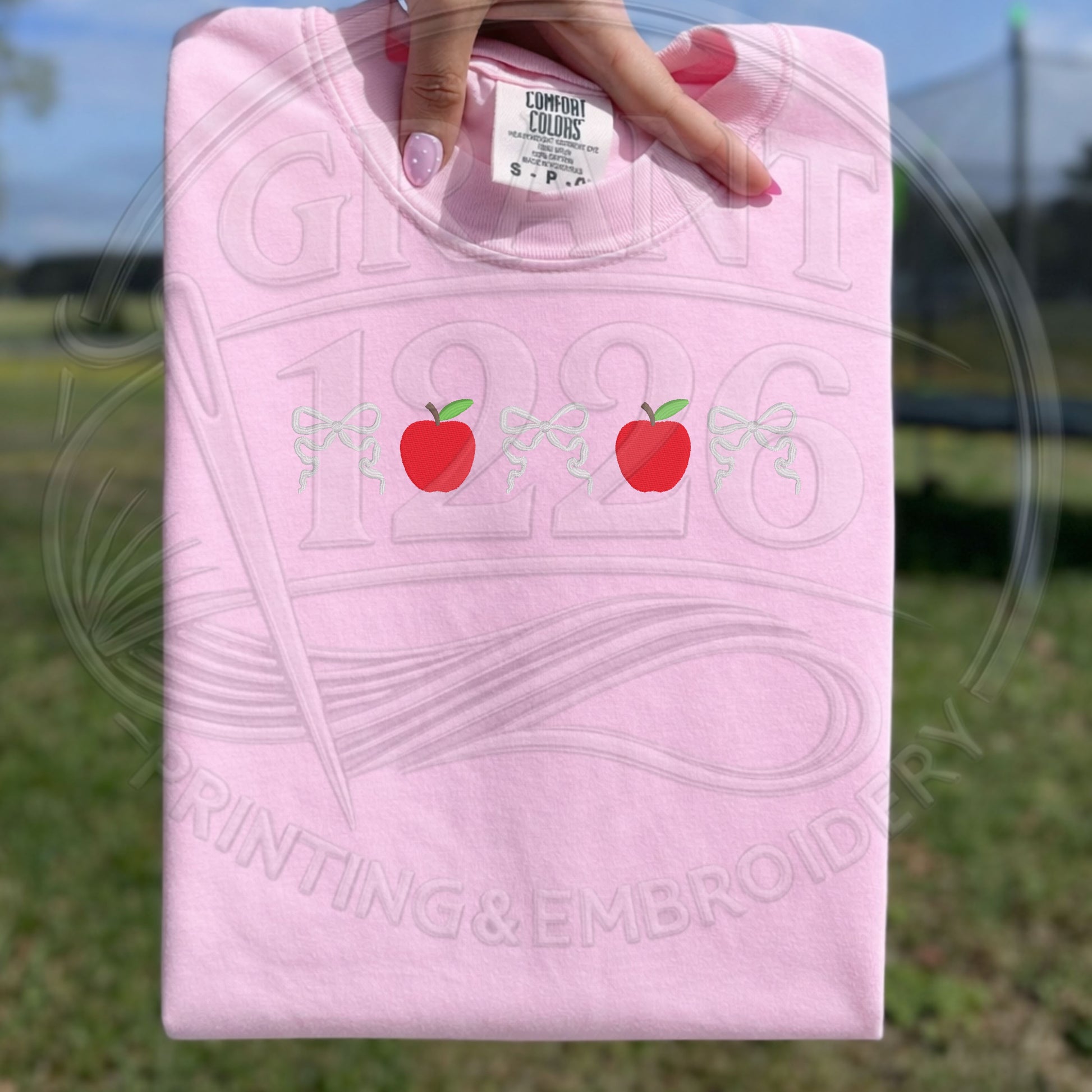 Back to school embroidered teacher shirt in pink Comfort Colors tee