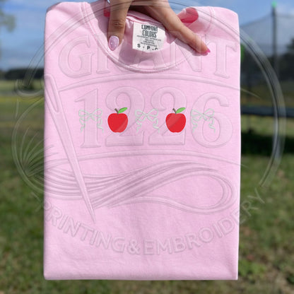 Back to school embroidered teacher shirt in pink Comfort Colors tee