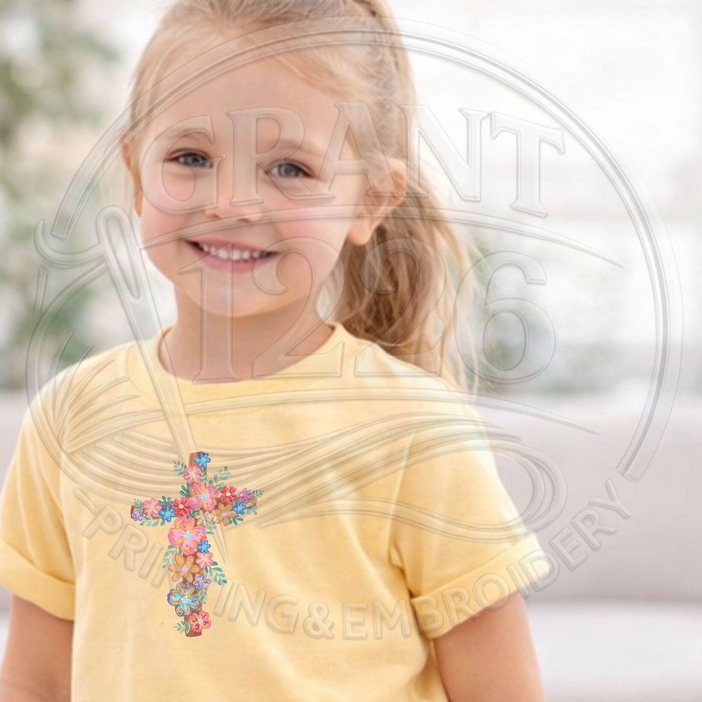Youth Praying Mama matching shirt in butter yellow Comfort Colors tee for girls