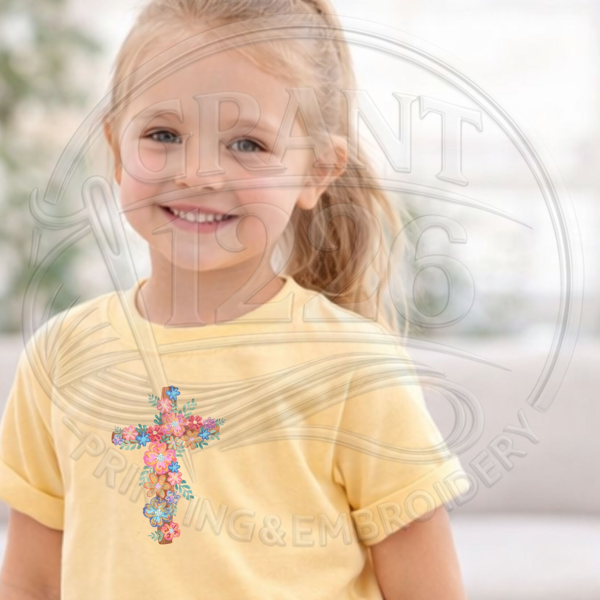 Youth Praying Mama matching shirt in butter yellow Comfort Colors tee for girls