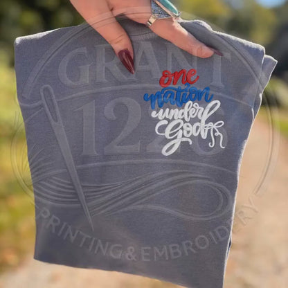 One Nation Under God Comfort Colors Shirt, Patriotic Christian Embroidered Tee, Faith Freedom Fourth of July Shirt