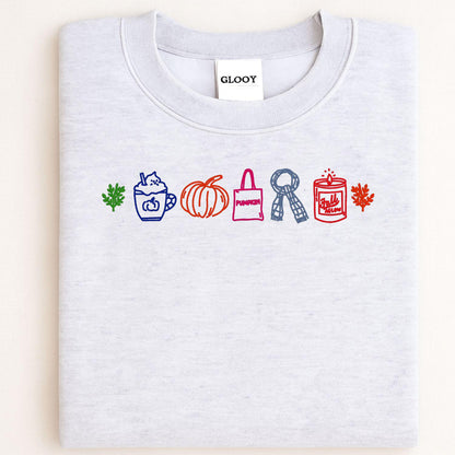 Sport gray fall icons embroidered crewneck folded flat