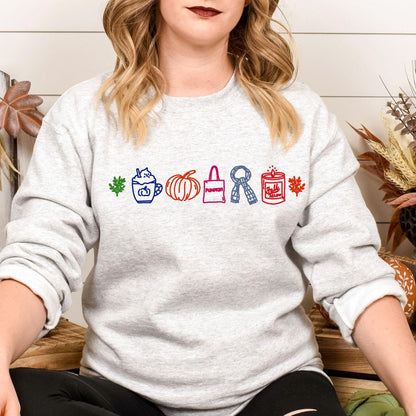 Sport gray cozy fall embroidery sweatshirt modeled while seated