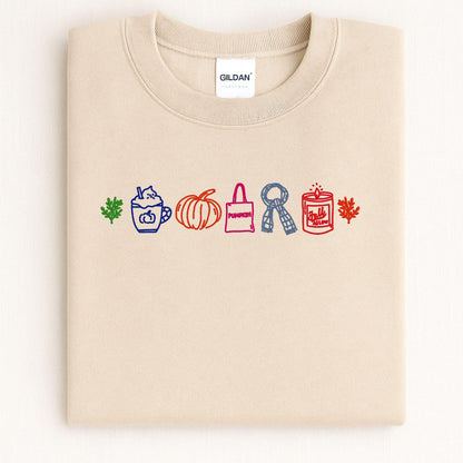 Sand fall icons embroidered crewneck folded for a front view