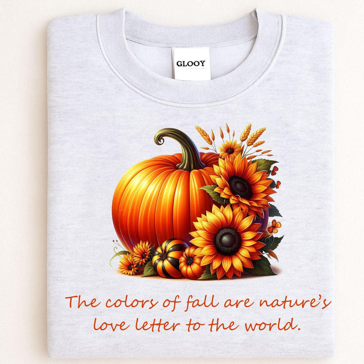 Sport gray pumpkin sunflower crewneck folded flat