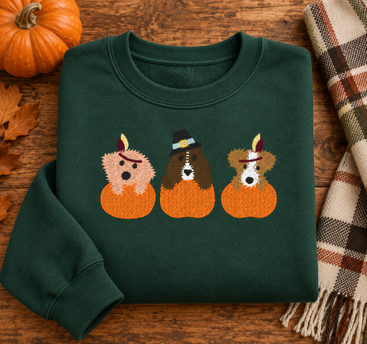 Paragon green Puppy Thanksgiving sketch embroidered sweatshirt flat lay