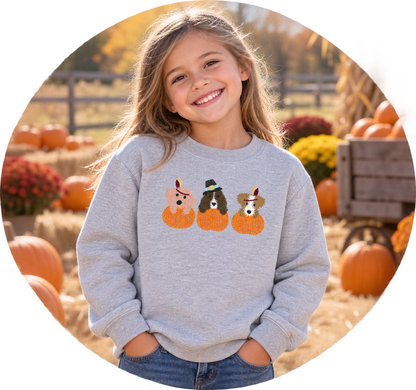 Youth Sport Grey Puppy Thanksgiving sketch embroidered sweatshirt