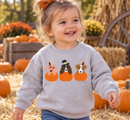 Toddler Sport Grey Puppy Thanksgiving sketch embroidered sweatshirt