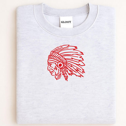 Sport gray headdress mascot crewneck folded for a front view