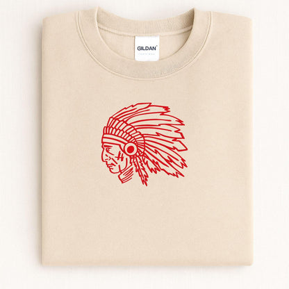 Sand headdress mascot embroidered sweatshirt folded on a light background