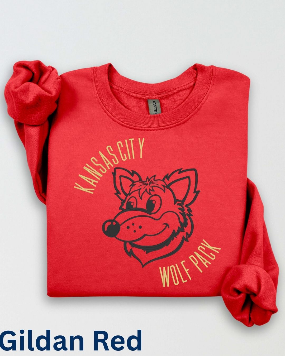 Red Kansas City football embroidered sweatshirt with vintage wolf game day design