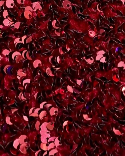 Close-up of red sequins for the Girard Trojans sequin sweatshirt design