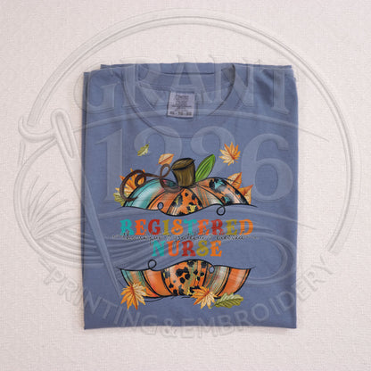 Blue Jean Comfort Colors Registered Nurse fall pumpkin shirt folded view