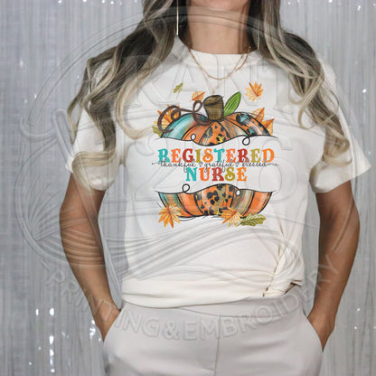 Ivory Comfort Colors short sleeve Registered Nurse fall pumpkin shirt lifestyle view