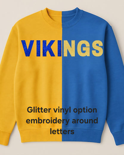 Split color spirit sweatshirt HTV option with embroidery