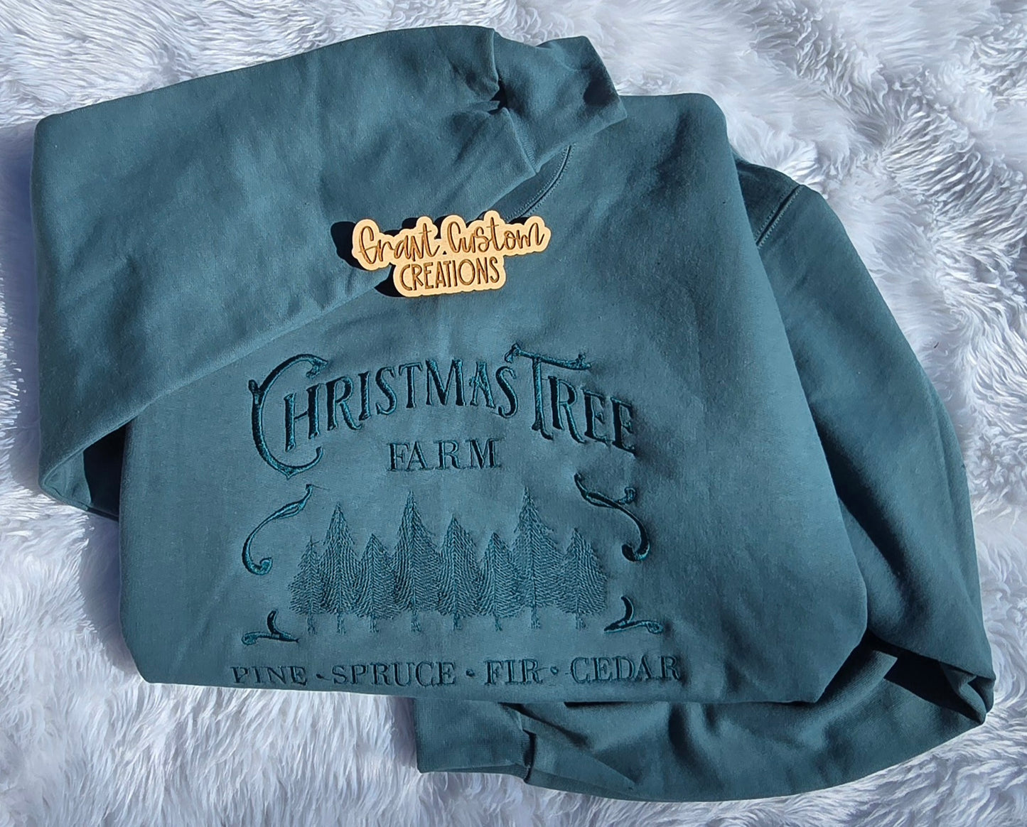 Tone on tone Christmas tree farm embroidered sweatshirt