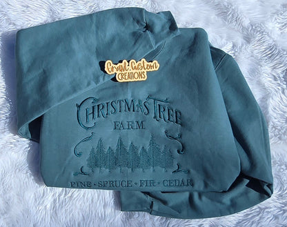 Tone on tone Christmas Tree Farm embroidered sweatshirt in monochrome crewneck
