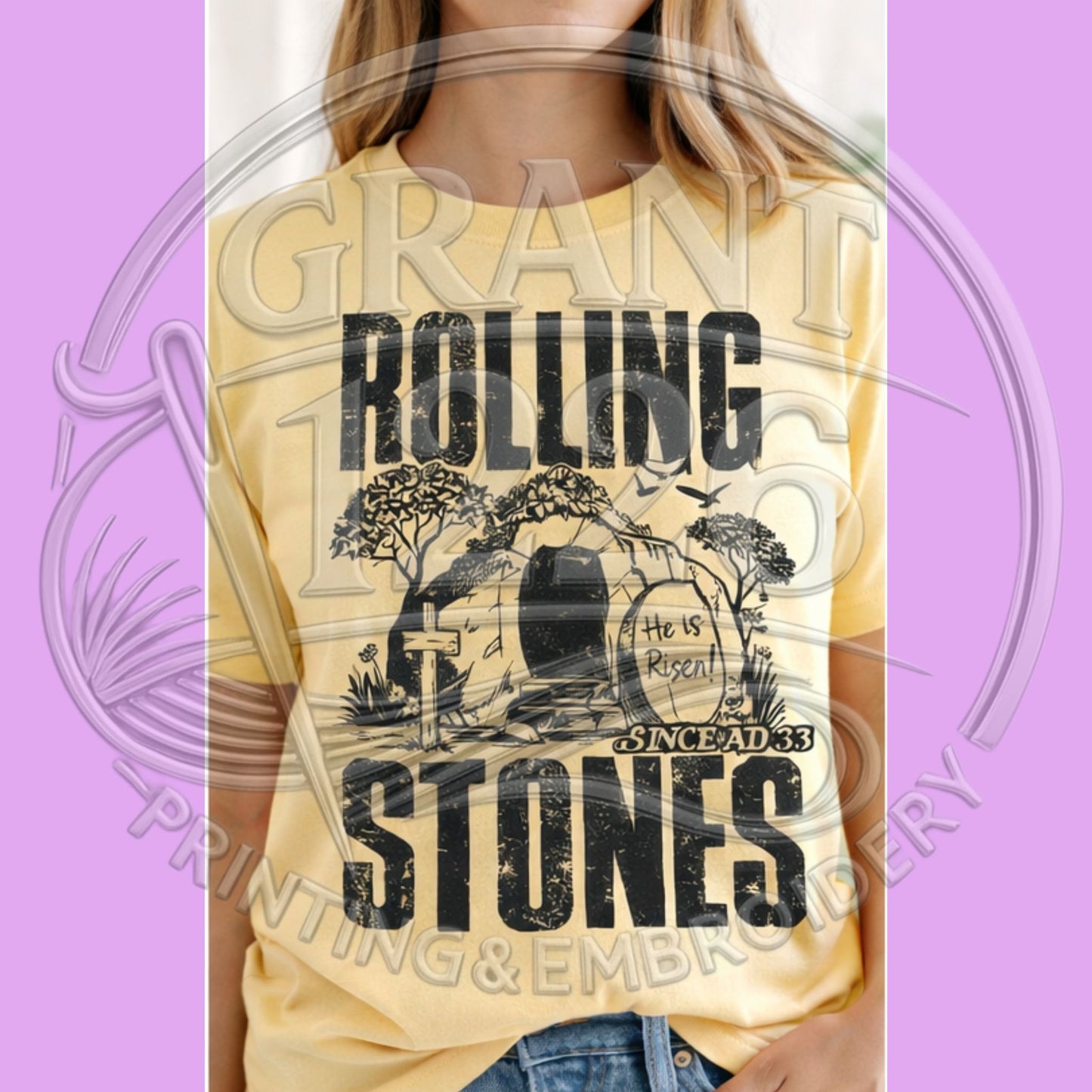 Rolling Stones Easter shirt in Butter Comfort Colors