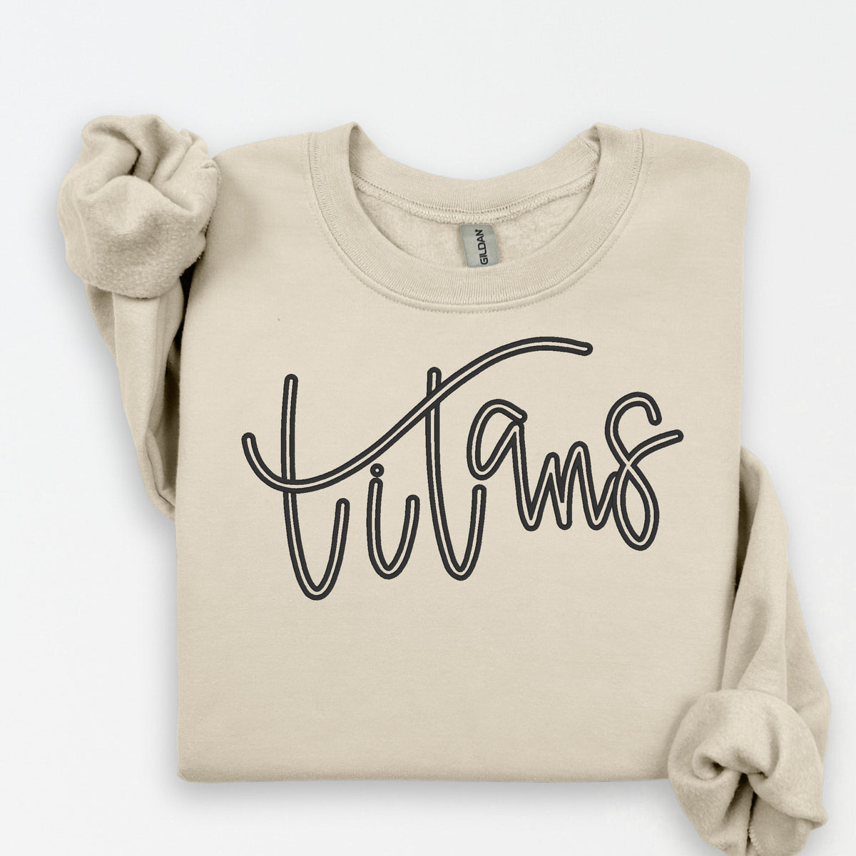 Sand Gildan Titans puff embroidered crewneck sweatshirt with black script lettering