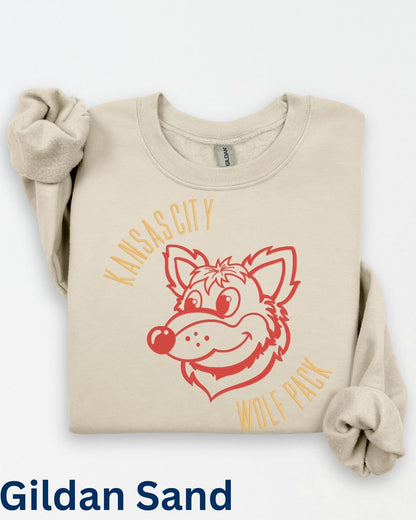 Sand colored Kansas City Wolf Pack embroidered football fan sweatshirt