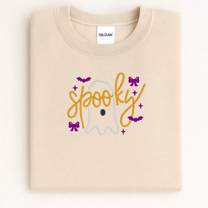 Folded Sand Halloween sweatshirt with ghost, bows and embroidered Spooky script