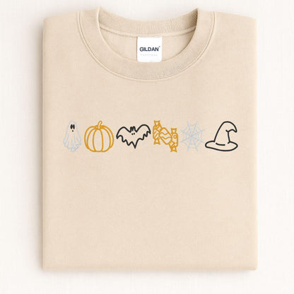 Folded Sand Halloween sweatshirt with minimalist embroidered spooky icons