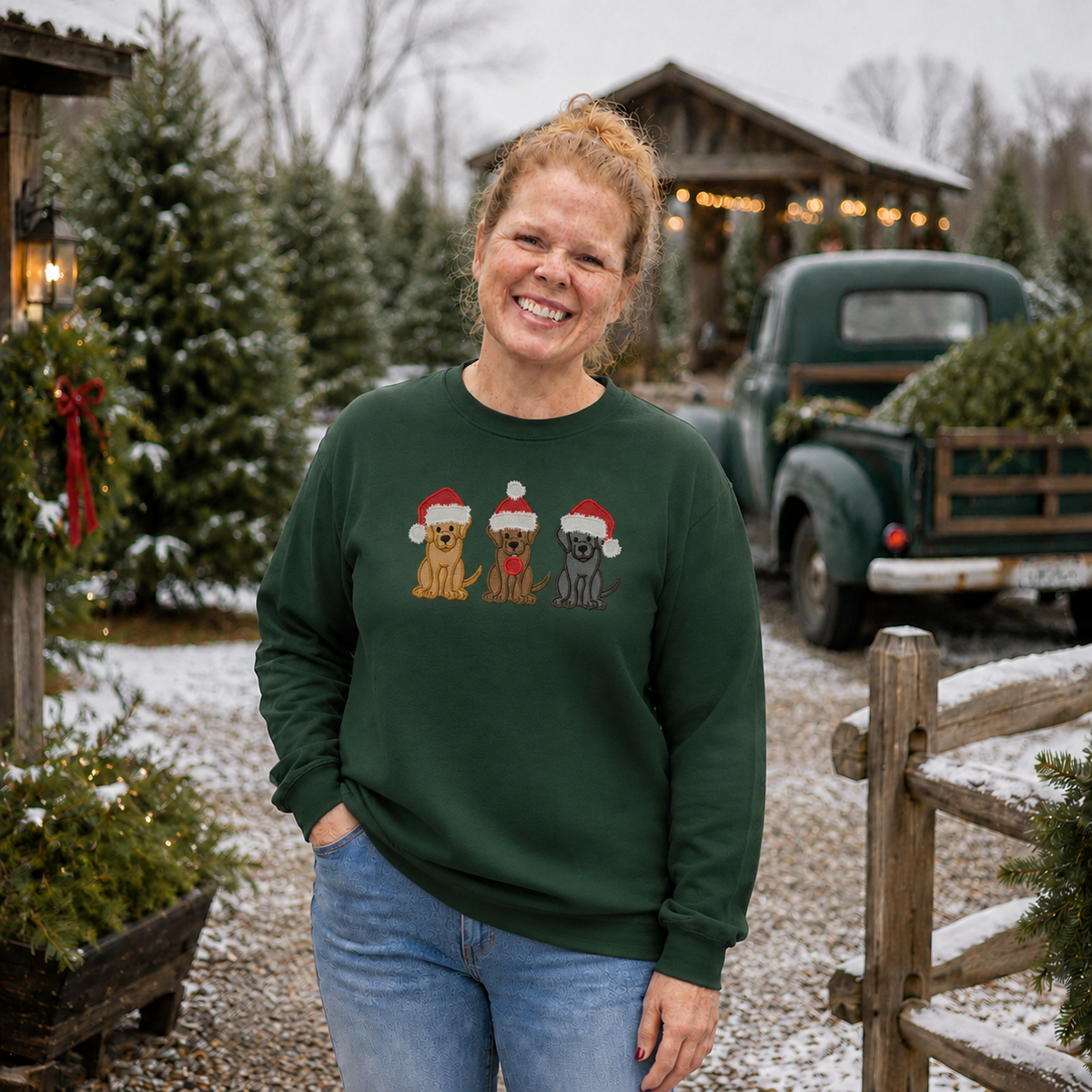 Santa Dogs Embroidered Christmas Sweatshirt | Dog Mom Gift — front product view