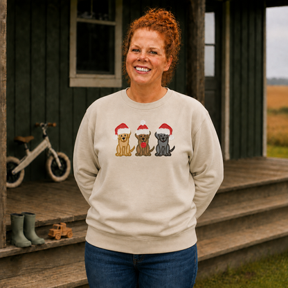 Santa Dogs Embroidered Christmas Sweatshirt | Dog Mom Gift — design detail