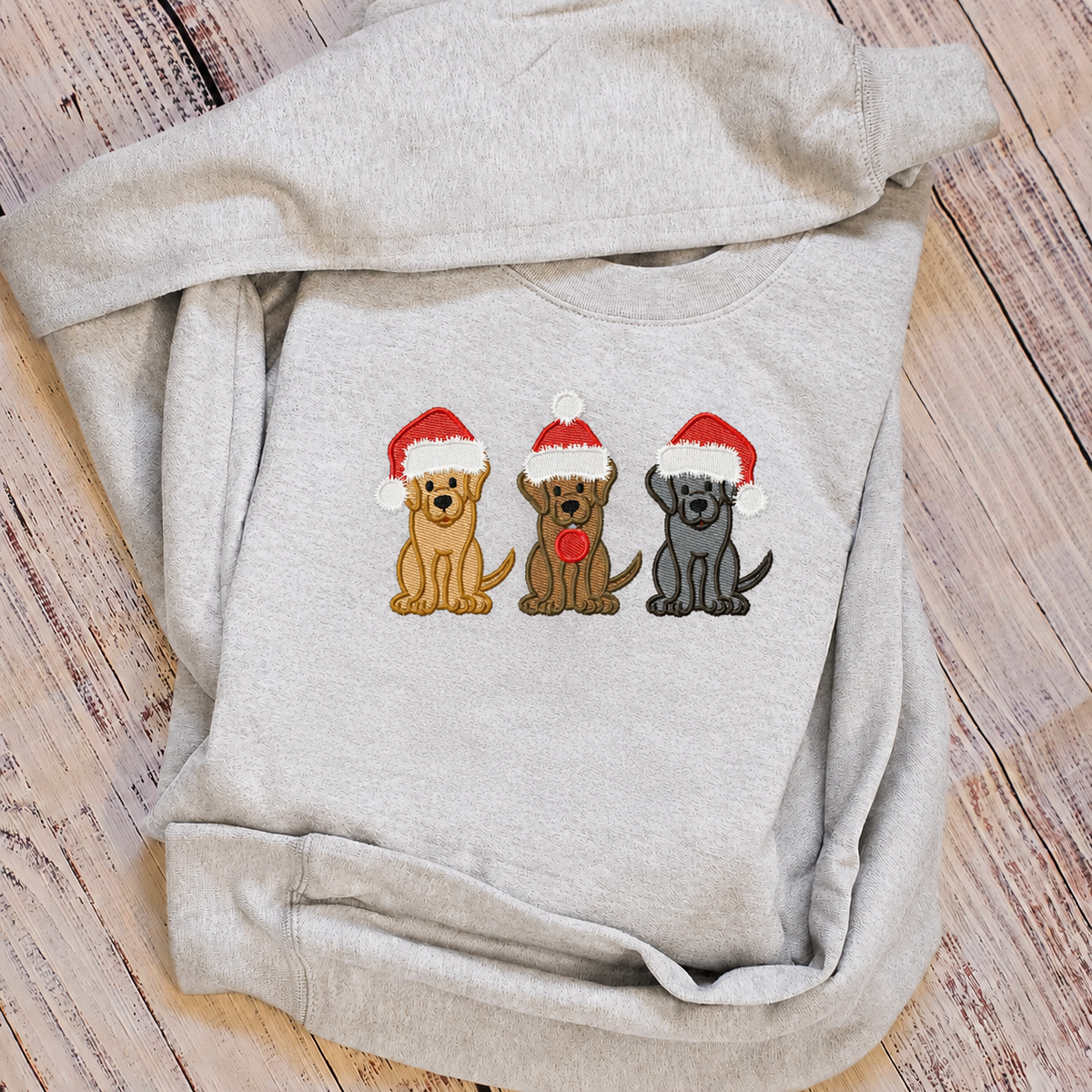 Santa Dogs Embroidered Christmas Sweatshirt | Dog Mom Gift — additional product view