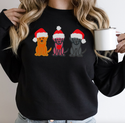 Santa Dogs Embroidered Christmas Sweatshirt | Dog Mom Gift — garment details