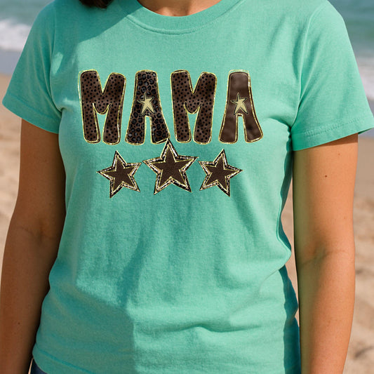 Seafoam Comfort Colors MAMA leopard star graphic T-shirt lifestyle mockup