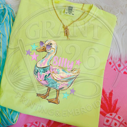 up close of neon lemon DTG goose tshirt