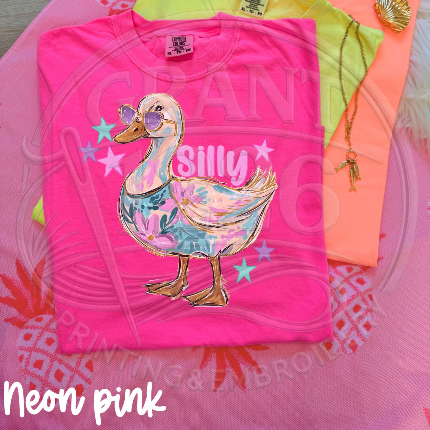 Neon pink silly goose shirt trendy summer graphic tee