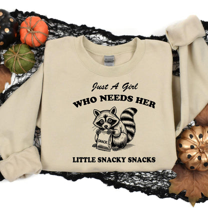 Sand snacky raccoon sweatshirt styled with fall pumpkins and black lace