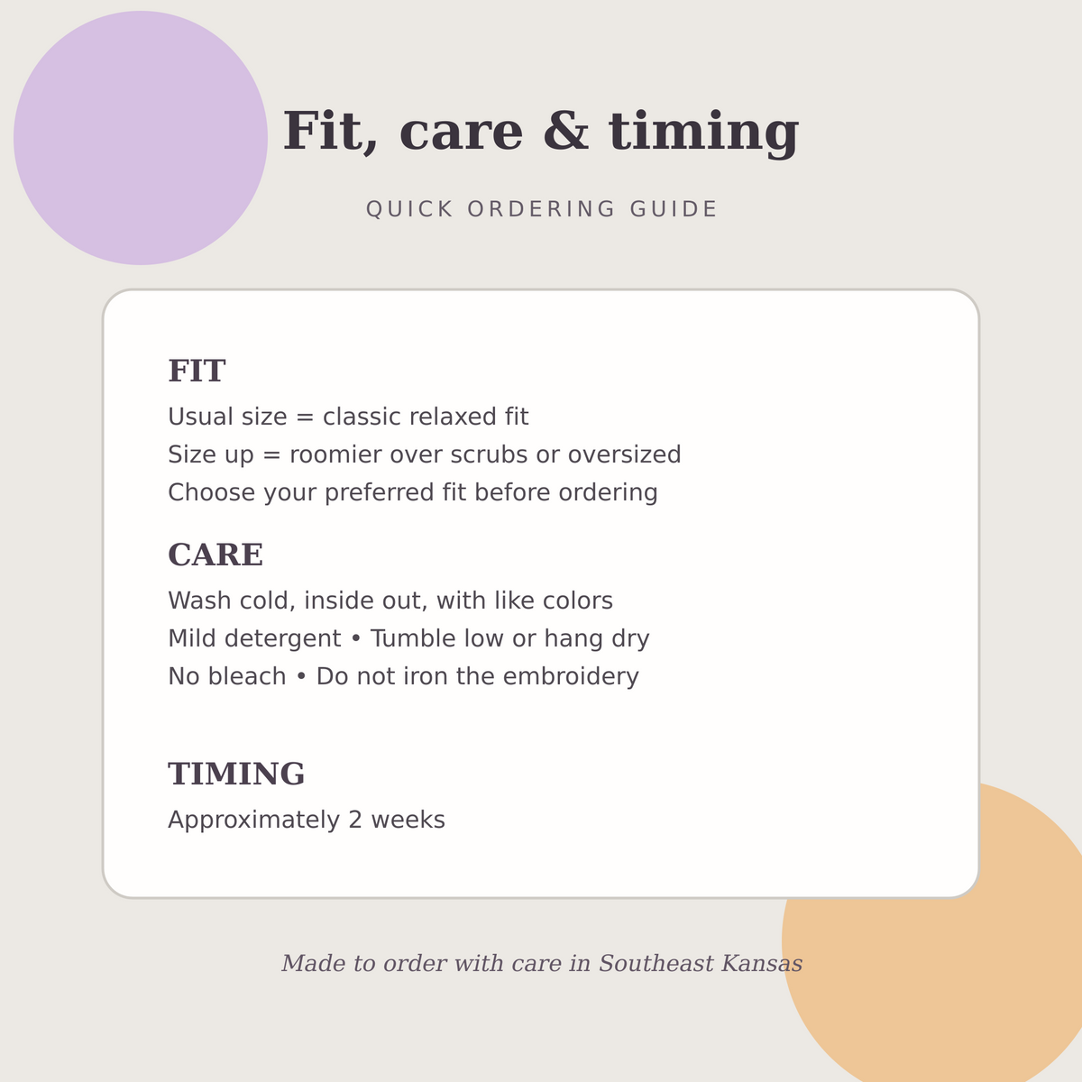 Fit, embroidery care and approximately two week turnaround guide for the Spooky Nurse Halloween sweatshirt