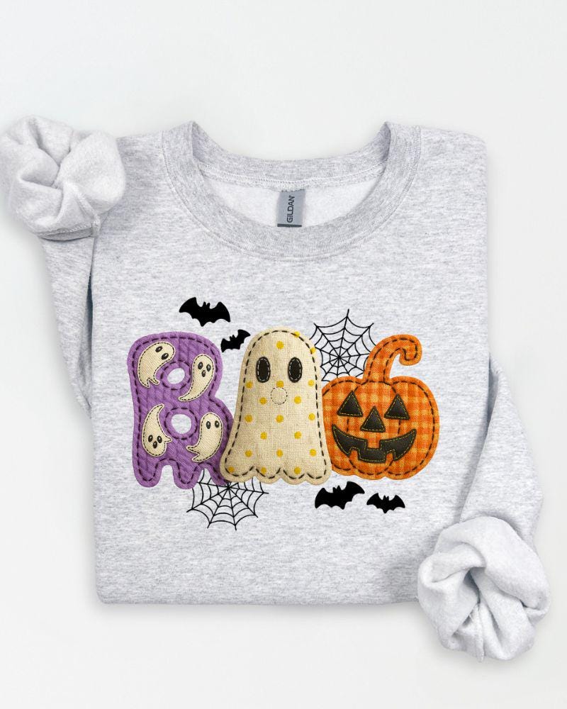 Cute spooky season BOO sweatshirt lifestyle mockup