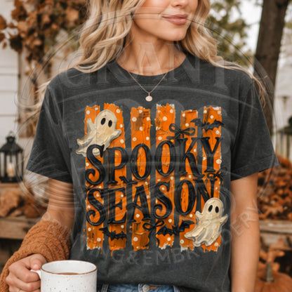 Woman wearing Pepper Spooky Season Comfort Colors ghost Halloween graphic tee