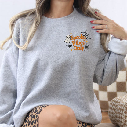Ash Spooky Vibes Only embroidered sweatshirt with small left-chest ghost design