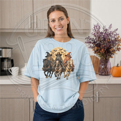 Chambray short-sleeve western ghost horse Halloween shirt