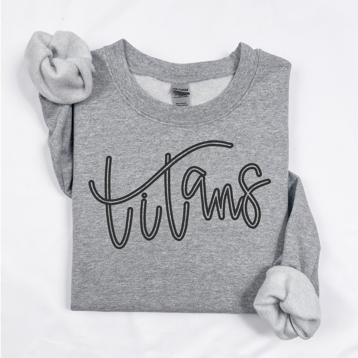 Sport Gray Gildan Titans embroidered school spirit sweatshirt with black puff lettering