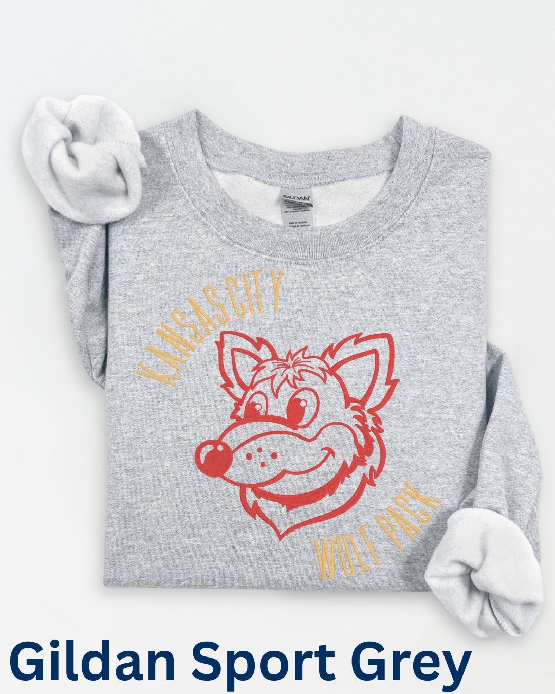 Sport grey KC football embroidered wolf mascot sweatshirt for game day